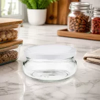 UNiTWIST 120ml Glas mit breiter Öffnung und weißem Deckel ideal für Dips und Aufstriche