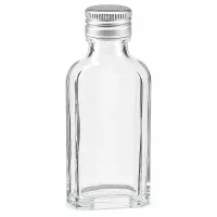 Leere 50ml Glasflasche Meplat mit silbernem Aludeckel PP22 für Proben und Gastgeschenke