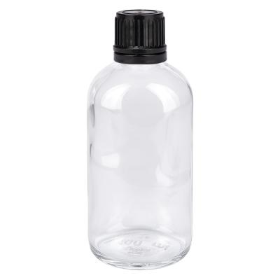 Hochwertige transparente Glasflasche 100ml mit engem Hals und sicherem Schraubverschluss