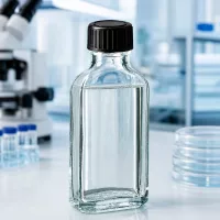 50 ml Meplat Flasche aus Weißglas mit geripptem Schraubdeckel und EPE-Dichtscheibe zur Lagerung