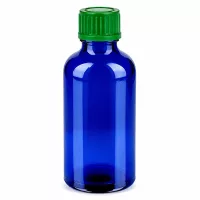 Hochwertige 50ml Glasflasche in Blau mit grünem 11mm Gewinde für präzise Dosierung