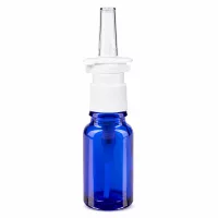 Kompakte Nasensprayflasche aus blauem Apothekenglas 10ml mit transparentem Aufsatz