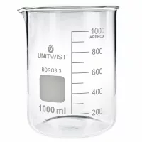 UNiTWIST 1000ml Laborbecherglas niedrige Form aus Borosilikat 3.3 bruchfestes Glas