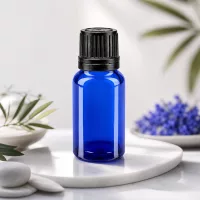 Lichtschutzflasche 10ml Blauglas mit schwarzem OV-Deckel ideal für Serum und ätherische Extrakte