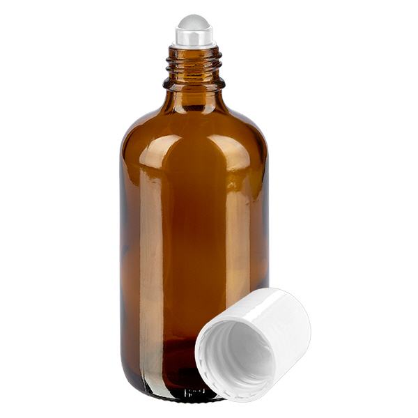 Apothekenflasche braun 100ml Roll-On Verschluss weiß