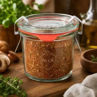 WECK Sturzglas 80ml Gewürzaufbewahrung mit charakteristischem Schild-Emblem im Glas