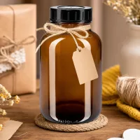 Umweltfreundliche Glasflasche 1000ml in Braun mit wiederverwendbarem Schraubverschluss