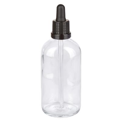 Klarglas Serumflasche 100ml mit schwarzer Messpipette für ätherische Öle und Seren