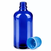 Kompakte 100ml Flasche in leuchtendem Blau mit OV Verschluss für präzise Dosierung