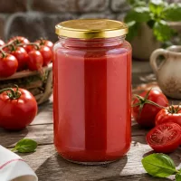 Hausgemachte Tomatensauce in 320ml UNiTWIST Rundglas mit goldenem BasicSeal Deckel eingeweckt