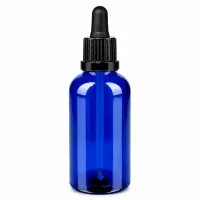 Kleine 50ml Pipettenflasche blau - schwarzer Tropfverschluss BlueLine UT18/50 aus robustem Glas