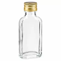 Klarglas Taschenflasche 50ml mit goldenem PP22 Aluverschluss ideal für Proben und Geschenke