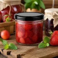 Mini Einweckglas 125ml aus Klarglas mit schwarzem Metalldeckel für Erdbeeraufstrich