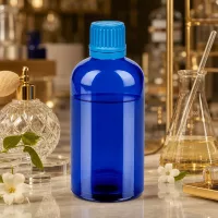 Hochglänzende 100ml Glasflasche in Kobaltblau mit ergonomischem Schraubverschluss
