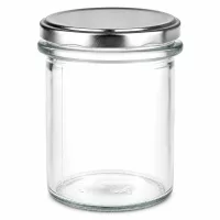 214ml Einmachglas rund aus Klarglas mit silbernem BasicSeal Deckel für Marmelade und Honig