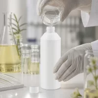 Weiße HDPE Apothekenflasche 250ml im Einsatz bei der Herstellung von Naturkosmetikprodukten