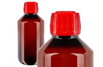 Braune PET Medizinflasche mit rotem Verschluss