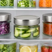 UNiTWIST 130ml Vorratsglas silberner Deckel zur Aufbewahrung von Gemüse im Kühlschrank