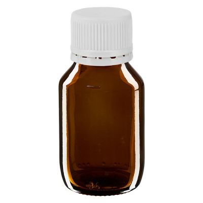 50ml Medizinflasche braun, Verschluss weiß mit Originalitätsring ApoGlas