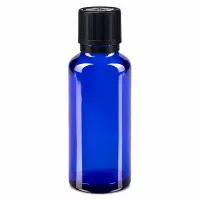 UV-Schutz Apothekerflasche blau 30ml Borosilikatglas mit kindersicherem Schraubverschluss schwarz