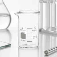 Becherglas 5ml niedrige Form Borosilikat 3.3 mit beschriftbarem Markierfeld und Skalierung