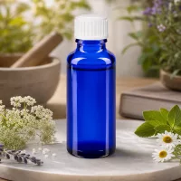 Apothekerflasche Blauglas 30ml weißer Verschluss 11mm für ätherische Öle und Tinkturen