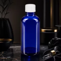 Professionelle 50ml Blaугlasflasche Standard GR mit weißem Verschluss für Kosmetik und Pharmazie