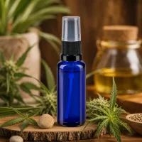 Kompakte 30ml Glassprayflasche in Apothekenqualität mit Hanfsamen und goldgelbem Pflanzenöl