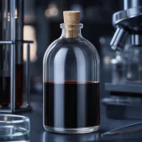 Kleine Vorratsflasche 100ml Klarglas Korkverschluss 11/14mm mit tiefrotem Flüssigkeitsinhalt