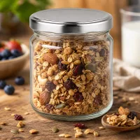 212ml Rundglas gefüllt mit Müsli und Nüssen zeigt praktische Aufbewahrung von Lebensmitteln im Vorratsschrank