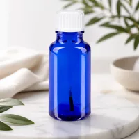Apothekerflasche blau 20ml Borosilikatglas mit weißem Schraubdeckel Pinseleinlage