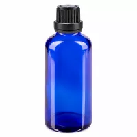 Kleine blaue Apothekerflasche 50ml mit schwarzem Sicherheitsverschluss 11mm