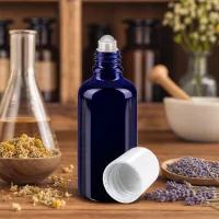 UV-Schutz Apothekerglasflasche 50ml blau mit Rollkugelaufsatz für ätherische Öle und Naturkosmetik