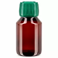 Lichtschutzflasche 50ml PET braun-transparent mit grünem Verschluss für Flüssigkeiten