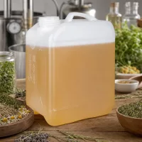 Lebensmittelechter Kanister 2,5 Liter auf Holztisch mit getrockneten Heilkräutern