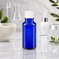 Zylindrische 20ml Glasflasche kobaltblau mit weißem Schraubverschluss 3mm Öffnung