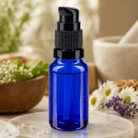 UV-Schutz Glasflasche 10ml kobaltblau mit schwarzem Pumpkopf für Naturkosmetik