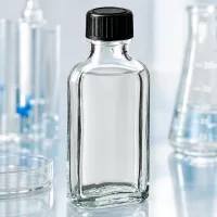 Klarglas Meplat Flasche 50 ml mit gerilltem Schraubverschluss für pharmazeutische Anwendungen