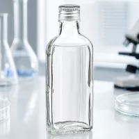 Hochwertige Meplat Glasflasche 0,1 Liter klar mit silbernem Schraubdeckel PP22