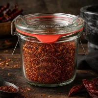 80ml Sturzglas mit Chilipulver und Kernen ideal zur Aufbewahrung scharfer Gewürze