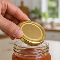 Goldener 58mm Deckel BasicSeal TO58deep UNiTWIST für Gläser mit rotem Inhalt