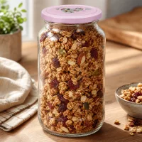 Befülltes 1062ml Rundglas mit rosa Herz-Deckel zeigt Müsli mit Cranberries als praktisches Vorratsglas in Küche
