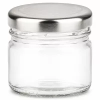 Kompaktes 33ml Vorratsglas mit silbernem Metalldeckel für Proben und Gastgeschenke