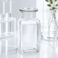 Kleine rechteckige Glasflasche 100ml klar mit Weithalsöffnung und passendem Glasstopfen