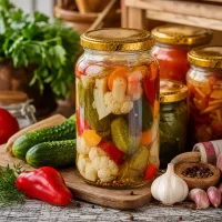1062ml Rundglas mit Bienenwabe-Deckel als Einmachglas für eingelegtes Gemüse Gurken Paprika Blumenkohl mixed pickles