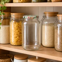 1062ml Rundglas mit BasicSeal Deckel mint in Pantry-Organisation neben Vorratsgläsern mit Pasta und Getreide