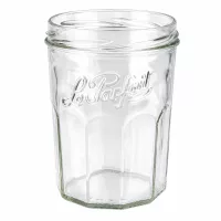 Le Parfait Einmachglas 385ml ohne Deckel zeigt elegante Rillenstruktur und Markenprägung für Konfitüre