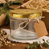 225ml Sturzglas leer BasicSeal Bienenwaben-Deckel Geschenkverpackung Bastband Kraftpapier-Anhänger Dekoration