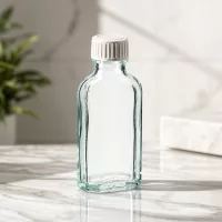 Meplat Flasche 50ml für ätherische Öle klar versiegelt mit PE-Schaumeinlage