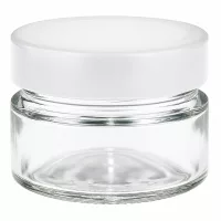80ml Rundglas mit weißem BasicSeal Deckel - transparenter Glasbehälter für Kosmetik und Aufbewahrung